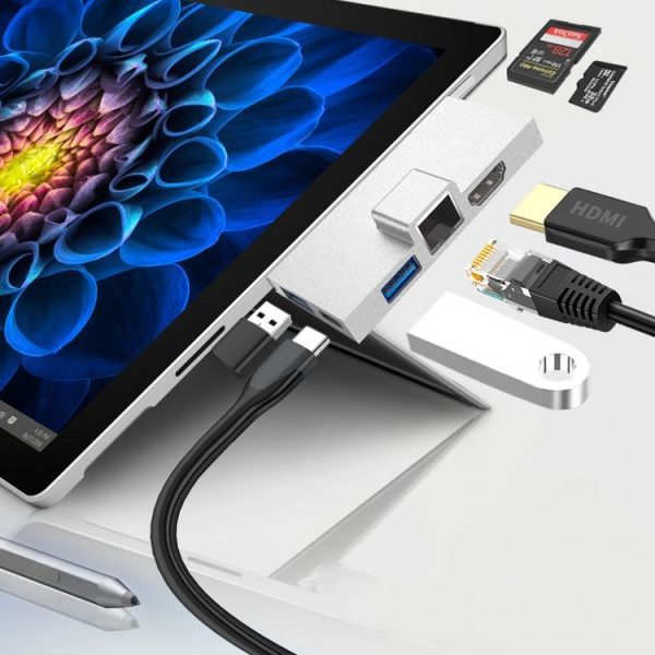 Surface Pro 8 / 9 / X Dual Type-C Computer Expansion Hub 7 In 1 Docking Station - Image 9