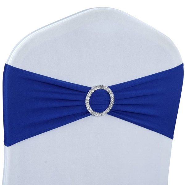 Tie-Free Elastic Chair Back Flower Bow Chair Cover Seat Decoration Ties Hotel Wedding Supplies (Sapphire Blue)