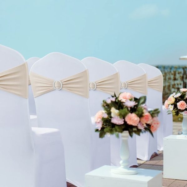 Tie-Free Elastic Chair Back Flower Bow Chair Cover Seat Decoration Ties Hotel Wedding Supplies (Sapphire Blue) - Image 5