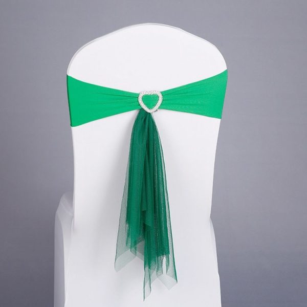 70x58 cm Tie-Free Stretch Chair Back Bow Chair Cover Strap Hotel Wedding Seat Back Decoration (Grass Green)