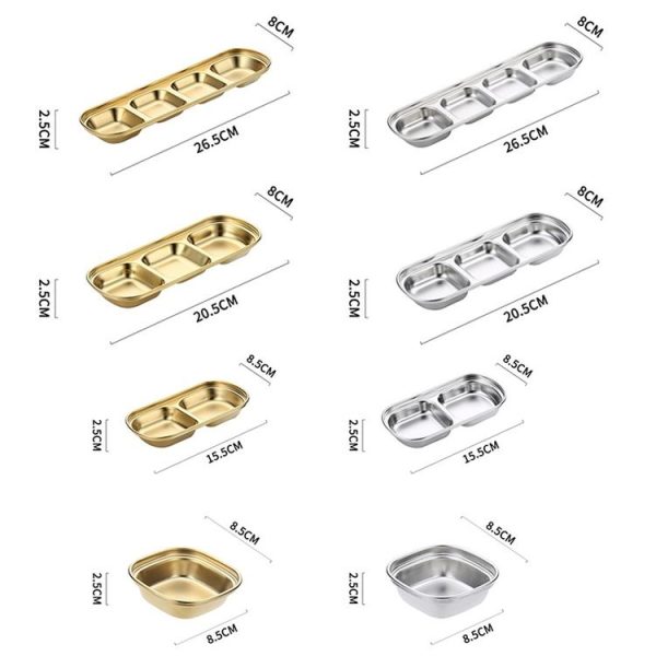Stainless Steel Square Sauce Dish Hotpot Seasoning Disc Barbecue Tableware, Style: 1 Grid (Silver) - Image 2