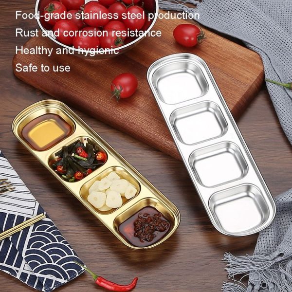 Stainless Steel Square Sauce Dish Hotpot Seasoning Disc Barbecue Tableware, Style: 1 Grid (Silver) - Image 5