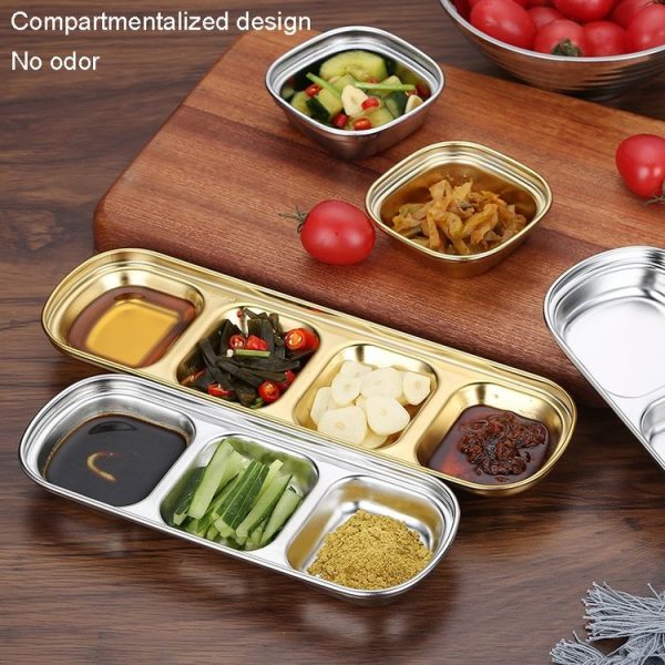 Stainless Steel Square Sauce Dish Hotpot Seasoning Disc Barbecue Tableware, Style: 1 Grid (Silver) - Image 6