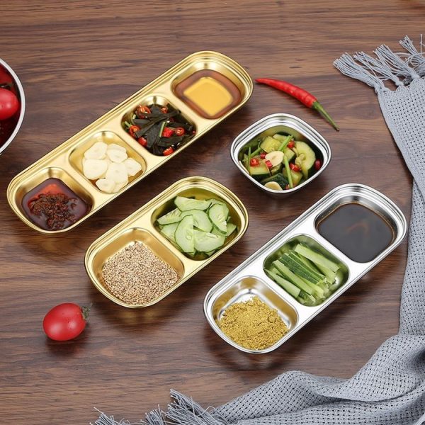 Stainless Steel Square Sauce Dish Hotpot Seasoning Disc Barbecue Tableware, Style: 1 Grid (Silver) - Image 7