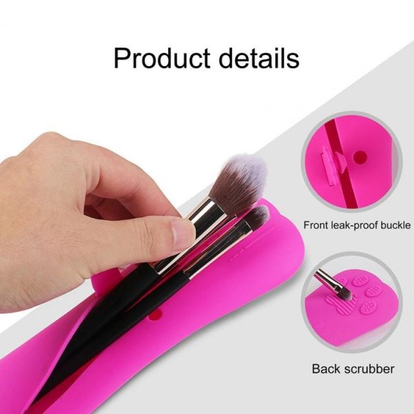 Slant Mouth Cat Paw Buckle Large Capacity Dustproof Soft Silicone Makeup Bag (Pink) - Image 5