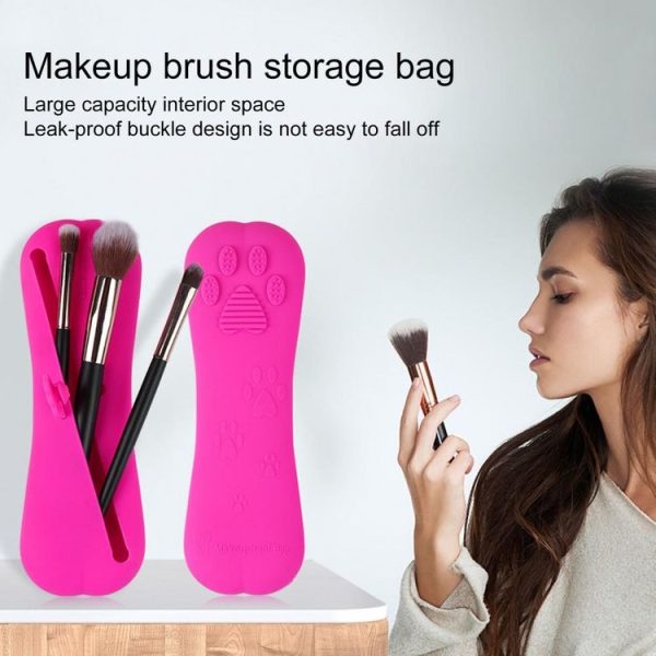 Slant Mouth Cat Paw Buckle Large Capacity Dustproof Soft Silicone Makeup Bag (Pink) - Image 8