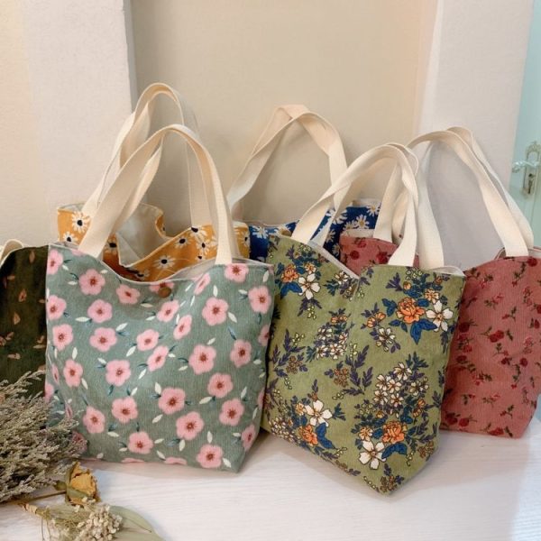 Retro Floral Bag Casual Tote Large Capacity Corduroy Handbag, Style: Cherry - Image 2