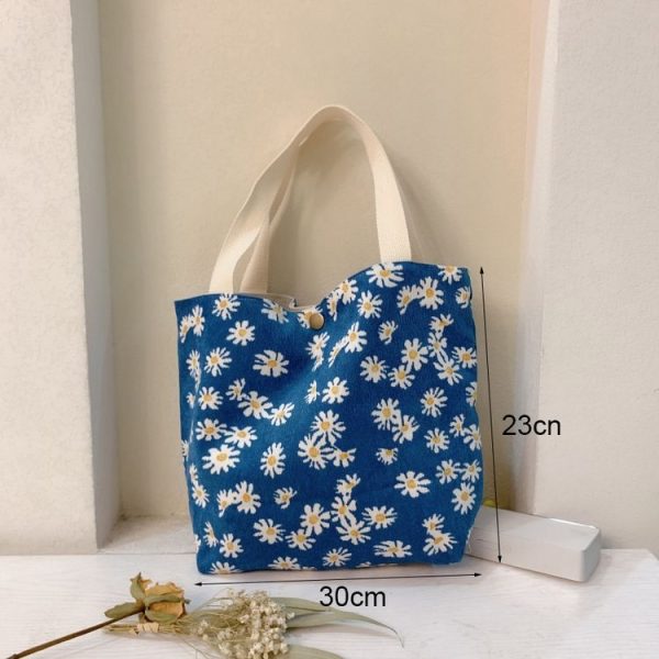 Retro Floral Bag Casual Tote Large Capacity Corduroy Handbag, Style: Cherry - Image 4