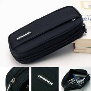 UPPACK Large Capacity Canvas Waterproof Pencil Case Student Stationery Bag, Color: Black