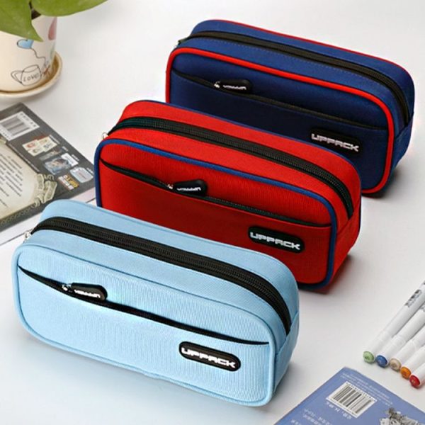 UPPACK Large Capacity Canvas Waterproof Pencil Case Student Stationery Bag, Color: Black - Image 2