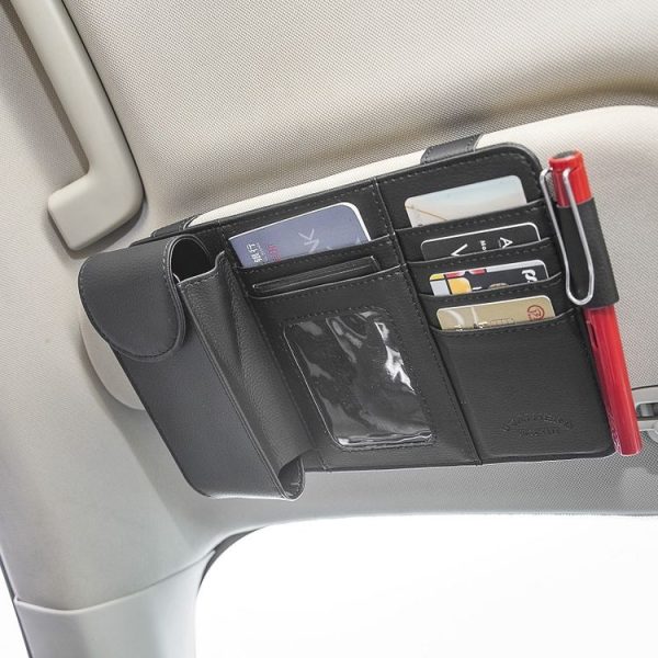 Car Sun Visor Storage Glasses Case Card Holder Bill Document Holder (Black)