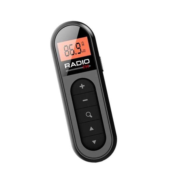 Mini Pocket FM Radio Collar Clip Style Rechargeable Walkman For Conference Tour Guide Horse Racing (Black)