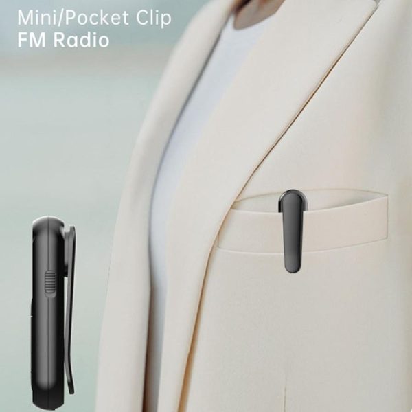 Mini Pocket FM Radio Collar Clip Style Rechargeable Walkman For Conference Tour Guide Horse Racing (Black) - Image 10