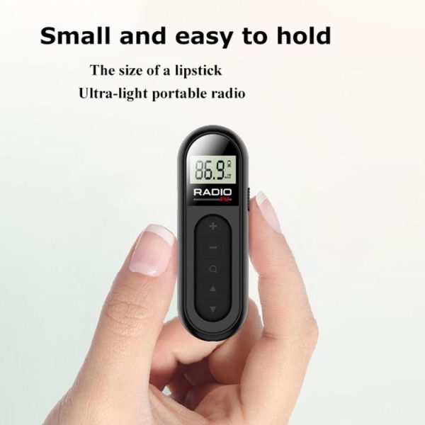 Mini Pocket FM Radio Collar Clip Style Rechargeable Walkman For Conference Tour Guide Horse Racing (Black) - Image 9
