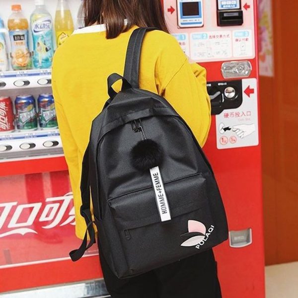 Canvas Shoulder Bag Large Capacity Student Travel Backpack (Black) - Image 2