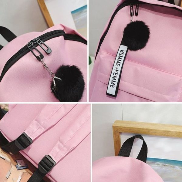 Canvas Shoulder Bag Large Capacity Student Travel Backpack (Black) - Image 4