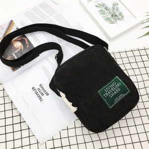 Casual Crossbody Versatile Shoulder Bag Simple Striped Velvet Small Square Bag (Black)
