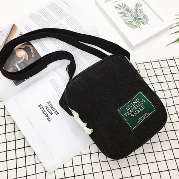 Casual Crossbody Versatile Shoulder Bag Simple Striped Velvet Small Square Bag (Black)