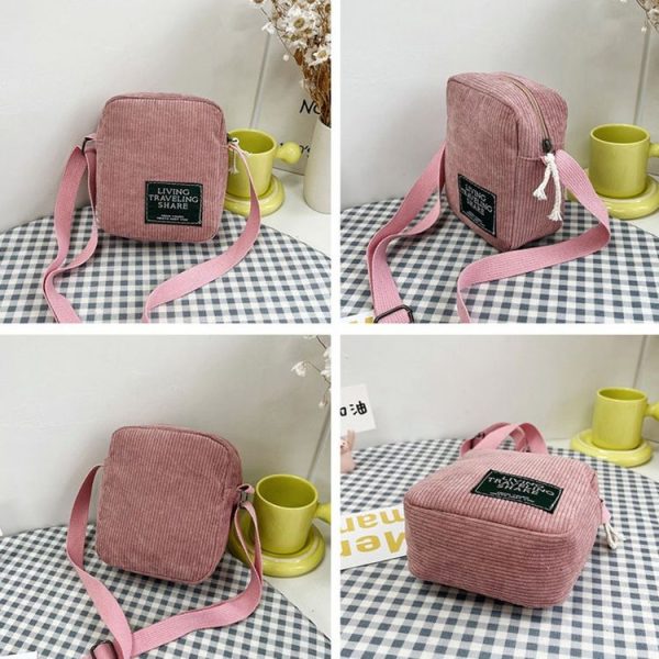 Casual Crossbody Versatile Shoulder Bag Simple Striped Velvet Small Square Bag (Black) - Image 2