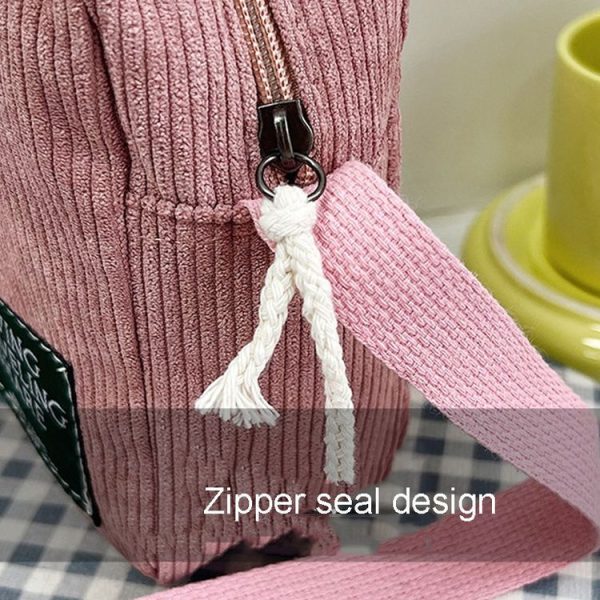 Casual Crossbody Versatile Shoulder Bag Simple Striped Velvet Small Square Bag (Black) - Image 5