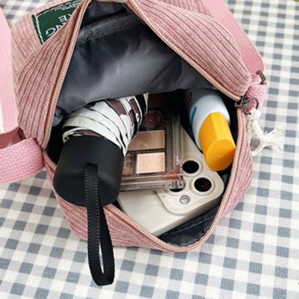Casual Crossbody Versatile Shoulder Bag Simple Striped Velvet Small Square Bag (Black) - Image 6