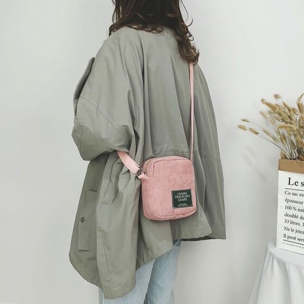 Casual Crossbody Versatile Shoulder Bag Simple Striped Velvet Small Square Bag (Black) - Image 7