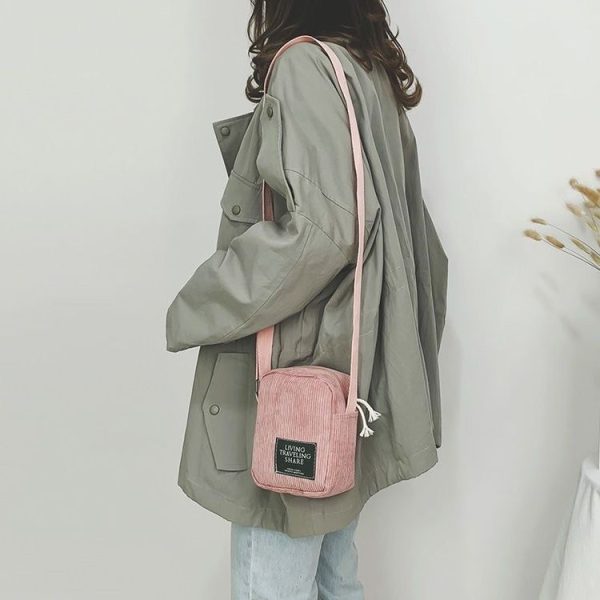 Casual Crossbody Versatile Shoulder Bag Simple Striped Velvet Small Square Bag (Black) - Image 8