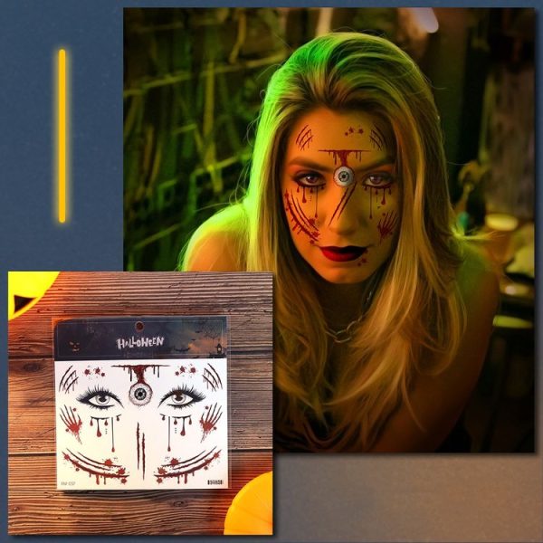 10pcs Halloween Scar Waterproof Tattoo Sticker Simulated Face Horror Stickers, Pattern: RM-037