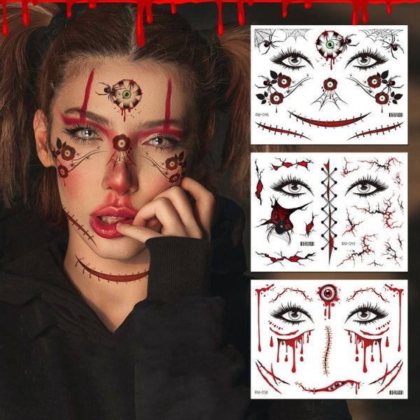 10pcs Halloween Scar Waterproof Tattoo Sticker Simulated Face Horror Stickers, Pattern: RM-037 - Image 2