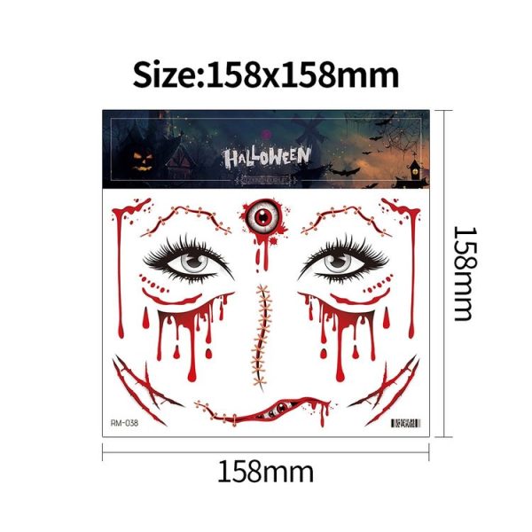 10pcs Halloween Scar Waterproof Tattoo Sticker Simulated Face Horror Stickers, Pattern: RM-037 - Image 3
