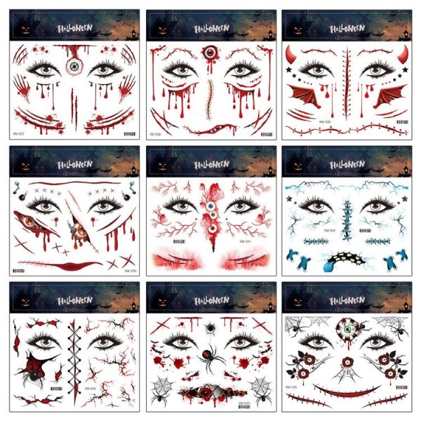 10pcs Halloween Scar Waterproof Tattoo Sticker Simulated Face Horror Stickers, Pattern: RM-037 - Image 4