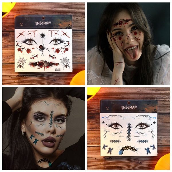 10pcs Halloween Scar Waterproof Tattoo Sticker Simulated Face Horror Stickers, Pattern: RM-037 - Image 5