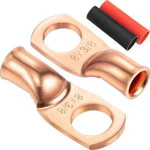 8AWG 3 / 8" Stud Ring Terminal Solder Cable Bare Copper Hole with Heat Shrink (Single)