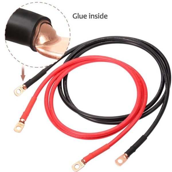 8AWG 3 / 8" Stud Ring Terminal Solder Cable Bare Copper Hole with Heat Shrink (Single) - Image 2