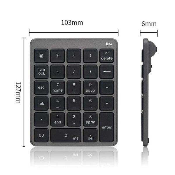 KN-980 28 Keys Portable Wireless Digital Quiet Keypad Computer External Digital Password Keypad (Gray) - Image 2