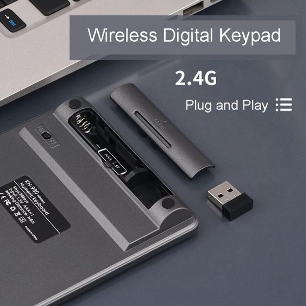 KN-980 28 Keys Portable Wireless Digital Quiet Keypad Computer External Digital Password Keypad (Gray) - Image 6