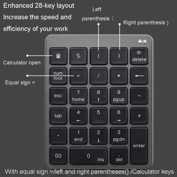 KN-980 28 Keys Portable Wireless Digital Quiet Keypad Computer External Digital Password Keypad (Gray) - Image 8