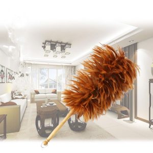 Thickened Natural Feather Duster Wooden Handle Dust Duster Home Car Dust Collector (Gold)