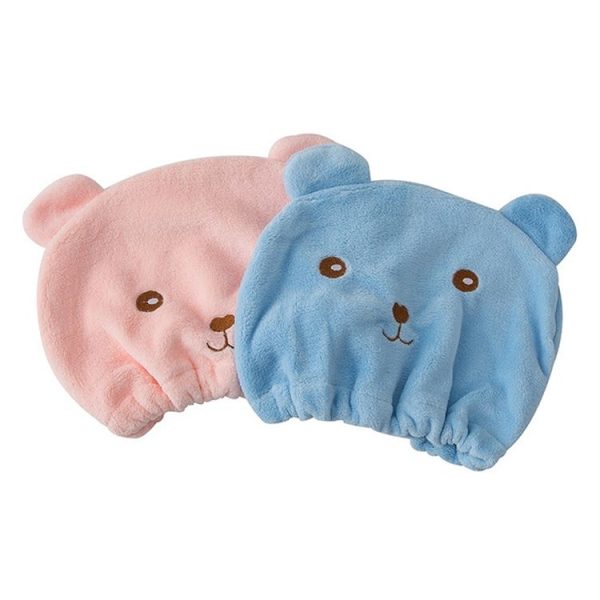 Cartoon Bear Thickened Coral Velvet Hair Drying Cap Strong Water-absorbent Quick-drying Turban (Blue) - Image 2