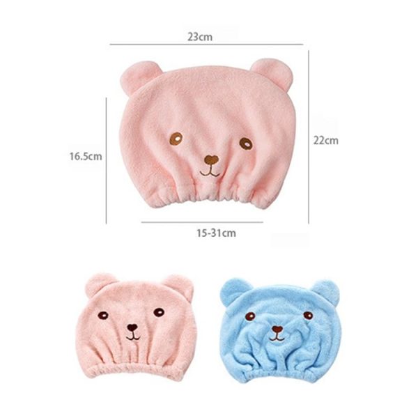 Cartoon Bear Thickened Coral Velvet Hair Drying Cap Strong Water-absorbent Quick-drying Turban (Blue) - Image 3