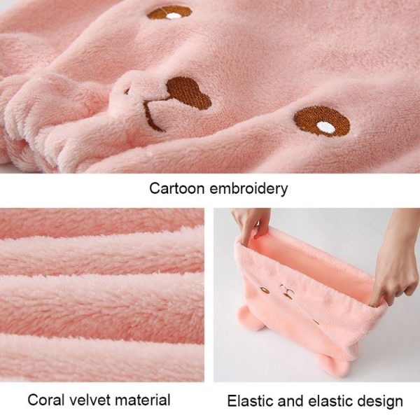 Cartoon Bear Thickened Coral Velvet Hair Drying Cap Strong Water-absorbent Quick-drying Turban (Blue) - Image 4