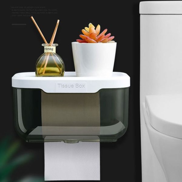 Punch-free Bathroom Transparent Waterproof Tissue Box Toilet Wall-mounted Storage Rack, Size: Large (Black) - Image 2