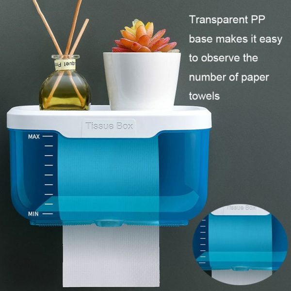 Punch-free Bathroom Transparent Waterproof Tissue Box Toilet Wall-mounted Storage Rack, Size: Large (Black) - Image 5