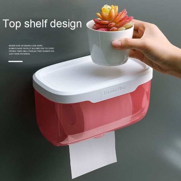 Punch-free Bathroom Transparent Waterproof Tissue Box Toilet Wall-mounted Storage Rack, Size: Large (Black) - Image 7