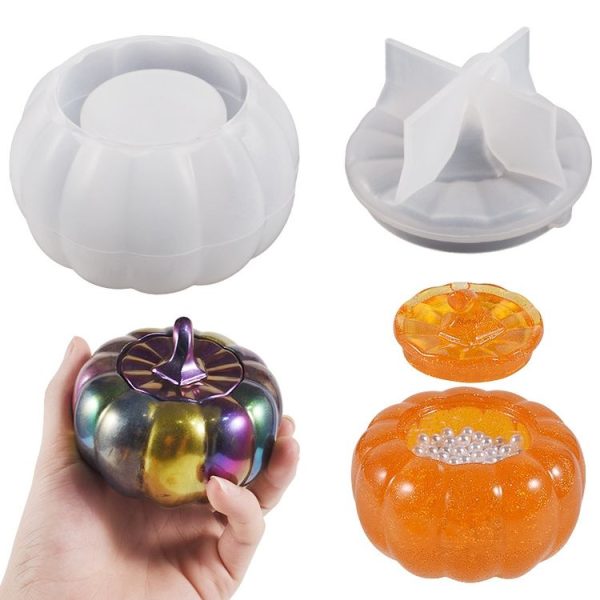 DIY Crystal Epoxy Pumpkin Storage Box Mold Halloween Silicone Mold (Cover+Base Combination)