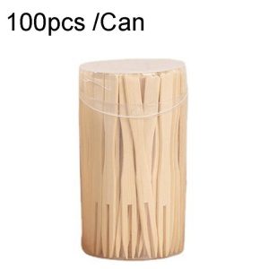 100pcs / Can Bamboo Fruit Stick Disposable Two Tines Dessert Fork For Home Use