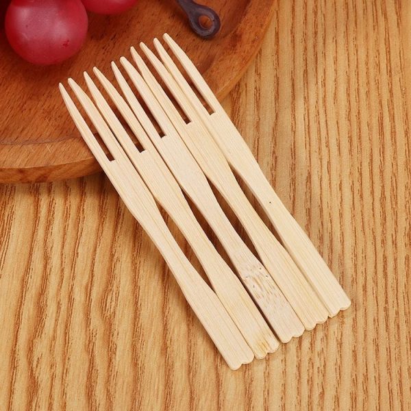 100pcs / Can Bamboo Fruit Stick Disposable Two Tines Dessert Fork For Home Use - Image 2