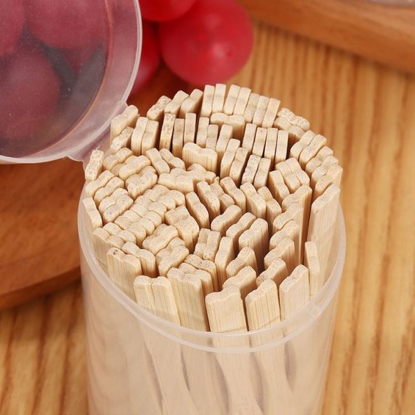 100pcs / Can Bamboo Fruit Stick Disposable Two Tines Dessert Fork For Home Use - Image 3