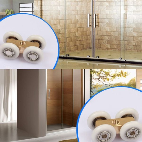 Small Brass Bearing Suspension Wheel Shower Room Four Wheel Track Pulley, Model: Pulley+Screw - Image 5