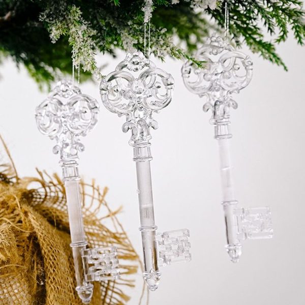 4pcs / Pack Key Type Christmas Acrylic Transparent Pendants Christmas Tree Decorations - Image 2